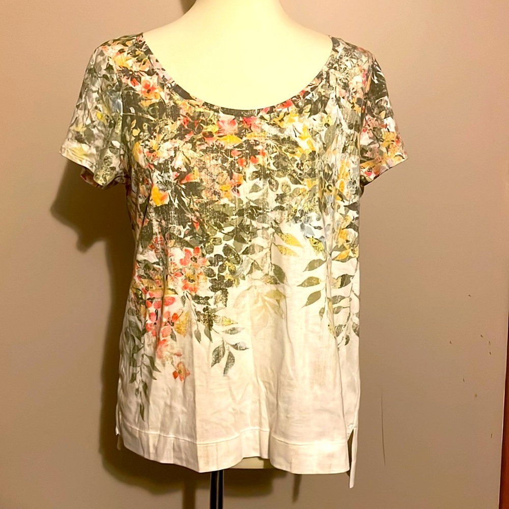 J. Jill Pure Jill high-low floral 100% Cotton Tee shirt sz small S